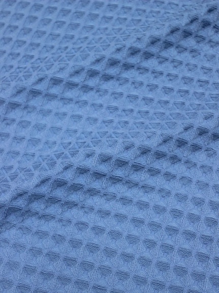 Вафельное премиум-полотно "Бохо" цв.темный винтажно-голубой, ш.1.5м, хлопок-100%, 240гр/м.кв