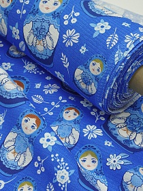 Вафельное полотно (холст) "Матрешка Гжель", ш.0.5м, хлопок-100%, 175гр/м.кв