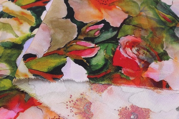 Штапель Премиум (Digital) "Урсула" цв.красный, ш.1.45м, вискоза-100%, 100гр/м.кв