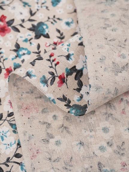 Полулен "Цветочный луг" цв.морская волна, ш.1.5м, лен-30%, хлопок-70%, 140гр/м.кв