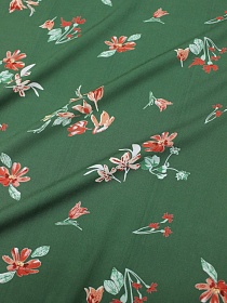 БРАК (цена снижена) Штапель "Цветочная пьеса на винтажно-зеленом", ш.1.43м, вискоза-100%, 120гр/м.кв