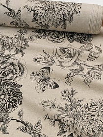 Полулен "Цветочный эскиз" (на суровом), СОРТ2, ш.1.5м, лен-30%, хлопок-70%, 145гр/м.кв