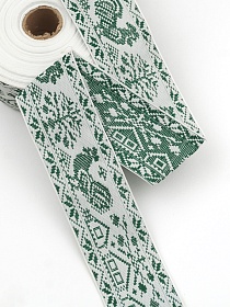 Жак.лента 50мм Зеленые петухи на белом