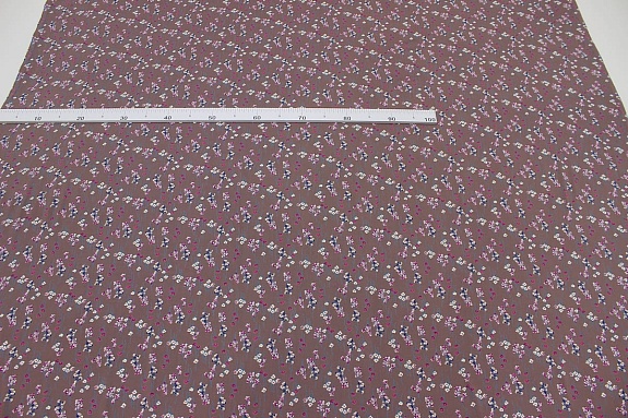 Штапель Премиум "Цветочный ручеек" цв.коричнево-лиловый, ш.1.44м, вискоза-100%, 120гр/м.кв