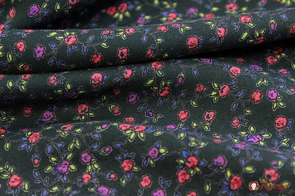 Штапель Премиум "Кукольная нежность" цв.черно-зеленый, ш.1.44м, вискоза-100%, 120гр/м.кв