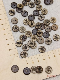 Пуговица кокос, Цветок, 12мм, 2 отверстия