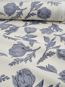 Ткань Дак "Джинсовые цветы на белом", ш.1.8м, хлопок-65%, п/э-35%, 205гр/м.кв