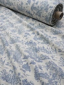 Хлопколен ("Digital") "Туаль де Жуи - прованс" цв.джинс (на суровом), ш.1.4м, лен-15%, хл-85%, 125гр/м.кв