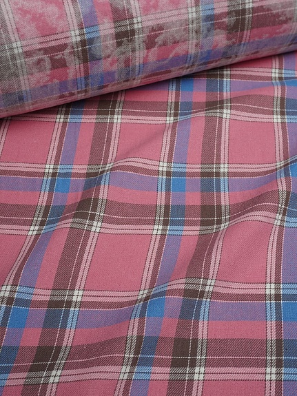 Фуле с вареным эффектом "Клетка" цв.темная роза/голубой, ш.1.4м, хлопок-100%, 160гр/м.кв