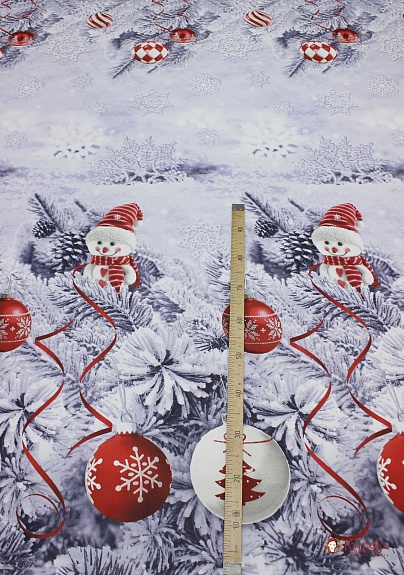 Мерный лоскут(ткань в отрезах) - Поплин "Волшебная зима - игрушки", (комп), ш.2.2м, хлопок-100%,