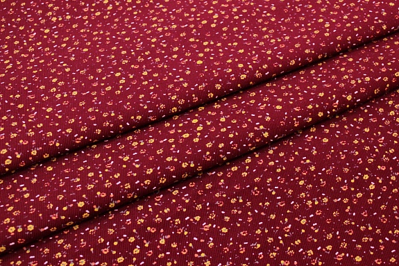 Микровельвет "Маленькие лютики на бордово-малиновом", СОРТ2, ш.1.1м, хлопок-100%, 130гр/м.кв 