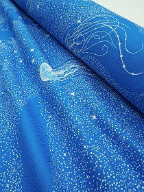 Вафельное полотно "Морские обитатели" цв.лазурный, ш.1.5м, хлопок-100%, 150гр/м.кв