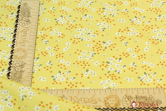 Импорт. хлопок "Аромат жасмина на св.горчичном", ш.1.47м, хлопок-100%, 110гр/м.кв