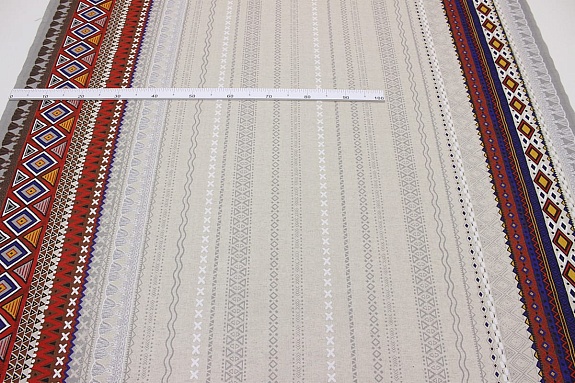 Полулен "Орнамент с кисточками" (на суровом), ш.1.5м, лен-30%, хлопок-70%, 140гр/м.кв