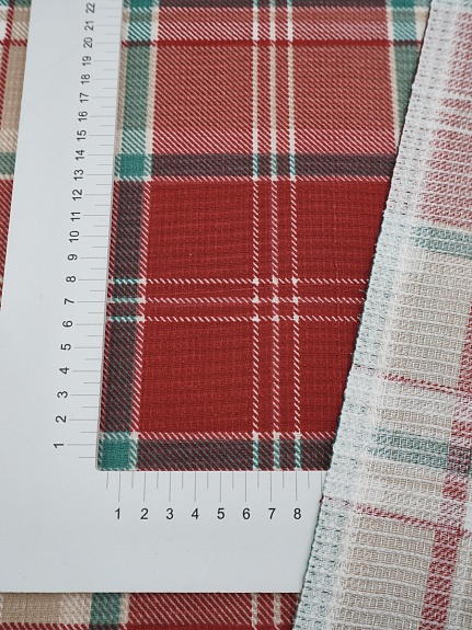 Вафельное полотно (холст) "Фокстрот" цв.бежевый/красный терракот, ш.0.5м, хлопок-100%, 165гр/м.кв