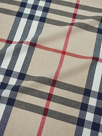 Мерный лоскут (ткань в отрезах) Вареный (стираный) хлопок "Крупная клетка Барбери" цв.бежево-молочный меланж, ш.2.50м, хл-100%