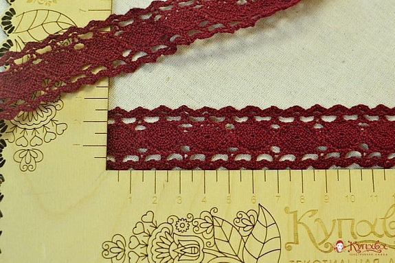 Кружево цв.бордовый, ш.28мм, хлопок-90%, п/э-10%