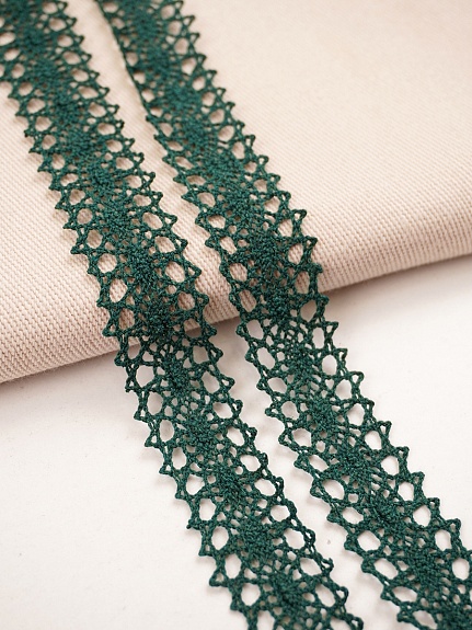 Кружево цв.темный хвойно-зеленый, ш.19мм, хлопок-90%, п/э-10%, 10м, рис.047/33