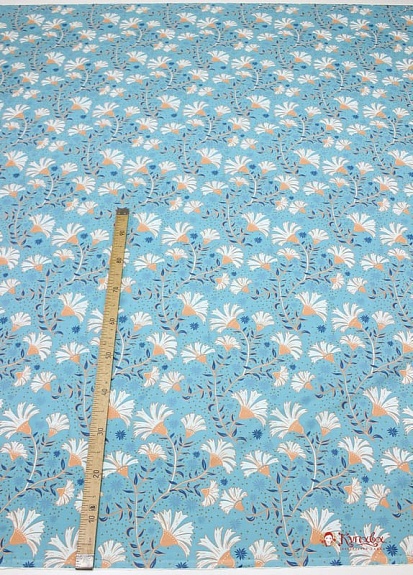 Поплин "Сказочные васильки на винтажно-бирюзовом", ш.2.2м, хлопок-100%, 110гр/м.кв