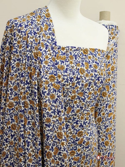 Штапель Премиум "Сказочные цветочки" цв.синий, ш.1.44м, вискоза-100%, 117гр/м.кв