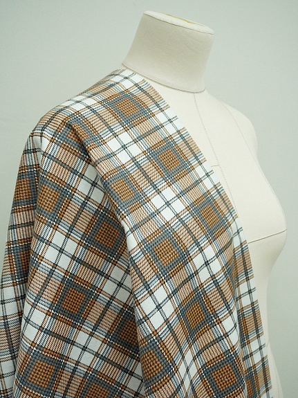 Фланель "Клетка" цв.орех/серый на белом, ш.1.5м, хлопок-100%, 150гр/м.кв