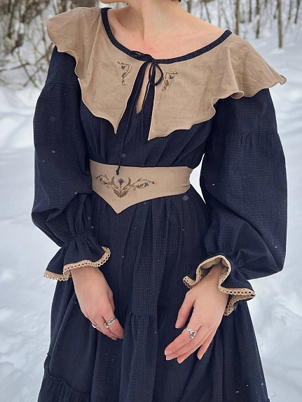 Платье из пестряди "Мелкая клетка" цв.серый/темно-синий