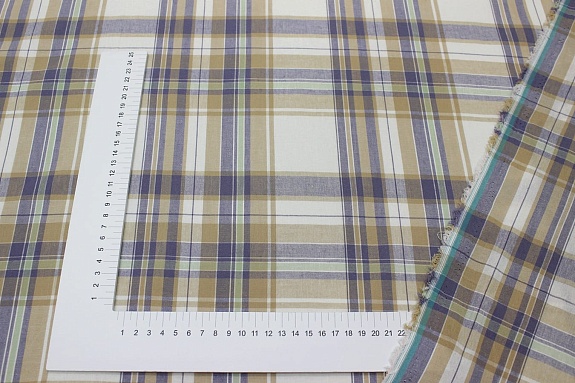 Вареный (стираный) хлопок "Тройная клетка на белом", ш.2.5м, хлопок-100%, 115гр/м.кв