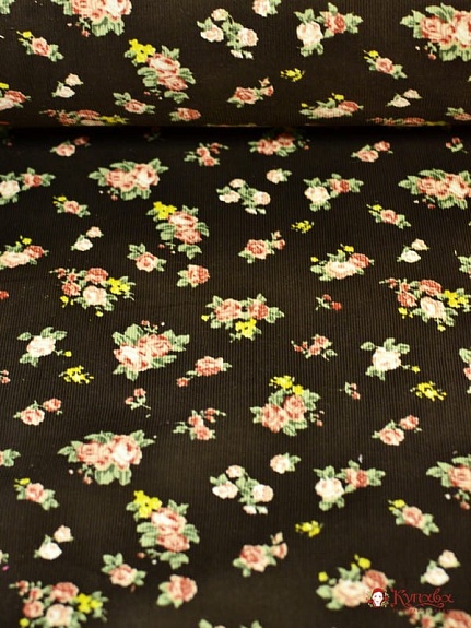 Микровельвет Маленькие букетики роз на темно-коричневом, 1.1 м