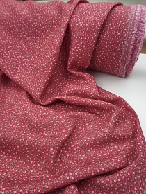 Лен с вискозой (Digital) "Россыпь розовых цветочков на малиновом", ш.1.35м, лен-70%, вискоза-30%, 175гр/м.кв