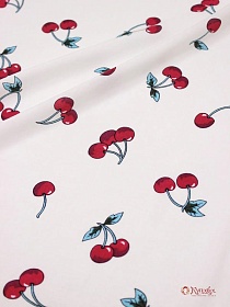 Штапель "Вишенки на белом", ВИД2, СОРТ2, ш.1.42м, вискоза-100%, 90гр/м.кв
