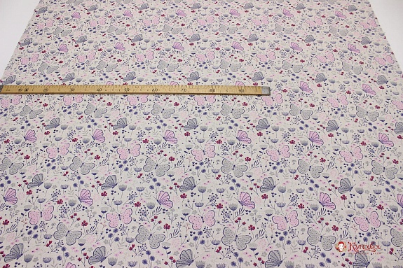 Полулен "Розовые бабочки на суровом", СОРТ2, ш.1.5м, лен-30%, хлопок-70%, 140гр/м.кв