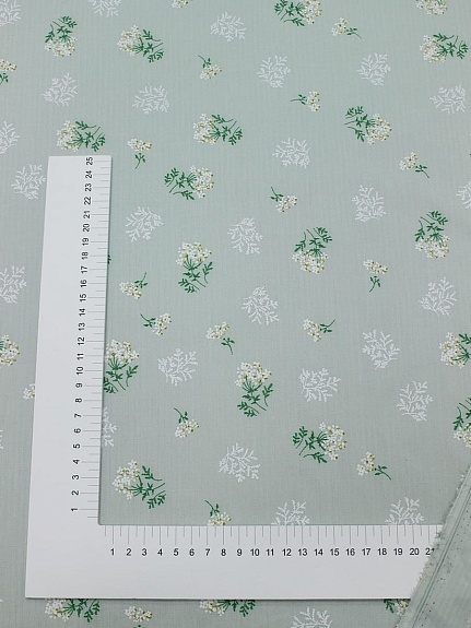 Плательный хлопок "Веточки ромашки" цв.бл.голубой мох, ш.1.45м, хлопок-100%, 105гр/м.кв