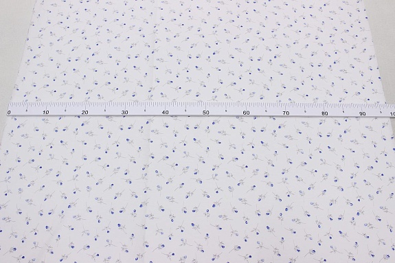 Трикотаж Кулир.гладь "Нежные голубые бутончики роз", ш.1.96м (0.98м*2, чулок), Карде, хл-100%