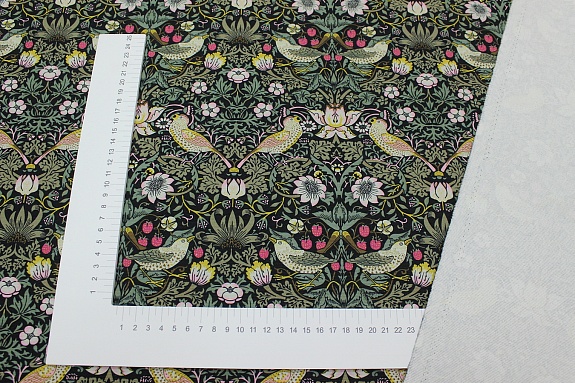 Интерьерный хлопок "Райские птички" цв.черный, ш.1.5м, хлопок-100%, 250гр/м.кв