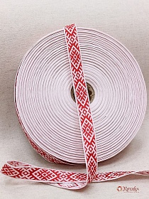 Жак.лента 18мм Славянский красный рисунок на белом