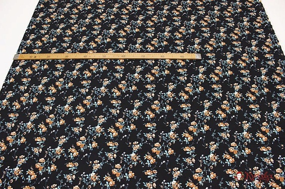 Плательная вискоза "Цветочный вальс" цв.черный, ВИД2, ш.1.45м, вискоза-100%, 140гр/м.кв