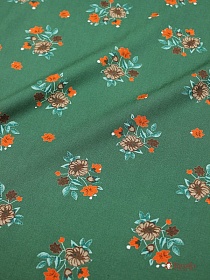 БРАК (цена снижена) Штапель "Коричнево-алые букетики на винтажно-зеленом", ш.1.44м, вискоза-100%