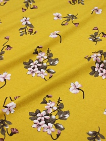 Мерный лоскут (ткань в отрезах) Теплый хлопок "Сухоцветы" цв.темная горчица, ш.1.5м, хлопок-100%, 160гр/м.кв