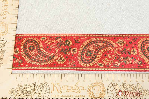 Жак.лента 70мм Зелено-желтые огурцы на красном