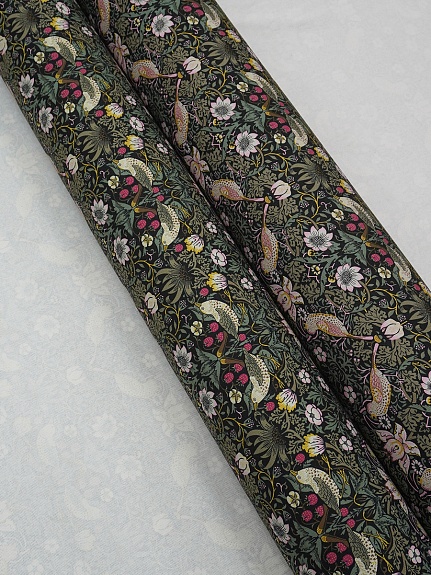 Интерьерный хлопок "Райские птички" цв.черный, ш.1.5м, хлопок-100%, 250гр/м.кв