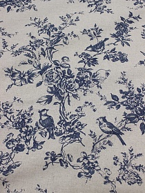 Полулен "Райские птицы" цв.джинс (на суровом), ш.2.2м, лен-30%, хлопок-70%, 150гр/м.кв