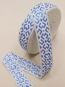 Лента тканая для поясов, 48мм Лазурный орнамент на суровом, рис.9478