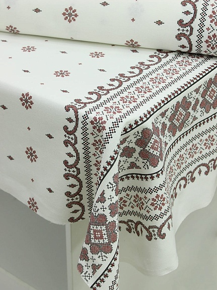 Рогожка "Снежинка (красная на белом)", СОРТ2, ш.1.5м, хлопок-100%, 165гр/м.кв