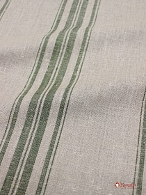 Холст полотенечный "Зеленые полосы на льняном", ш.0.5м, лен-100%, 240гр/м.кв
