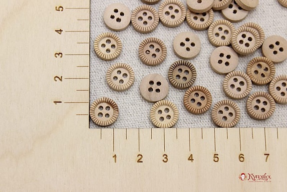 Пуговица "Прорези по краю", дерево без покрытия,11мм, 4 отверстия