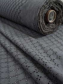 Шитье "Мелкие четырехлистники" цв.графитово-серый, СОРТ2, ш.1.5м, (выш.часть 1.4м), батист, хл-100%