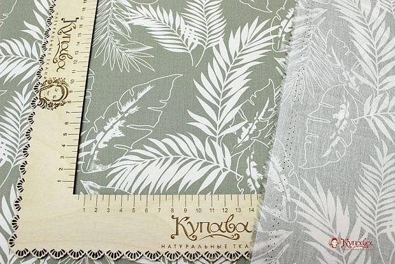 Импорт. хлопок "Белые тропические листья" ВИД2, ш.1.5м, хлопок-100%, 105гр/м.кв