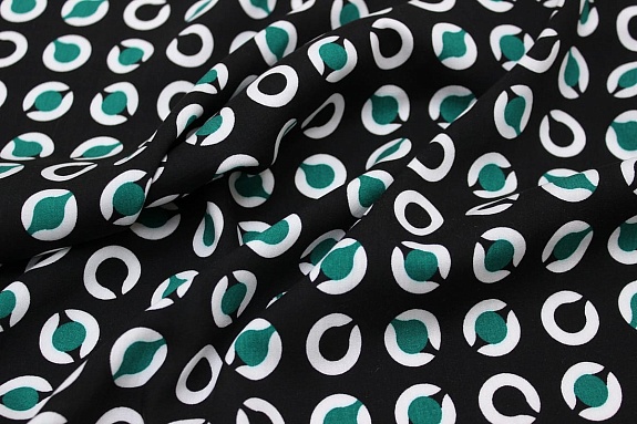 Штапель "Витро" цв.черный/нефритовый, ш.1.41м, вискоза-100%, 90гр/м.кв