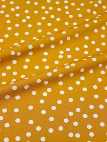 Штапель "Россыпь белого гороха (7мм)" цв.горчично-оливковый, ш.1.42м, вискоза-100%, 90гр/м.кв