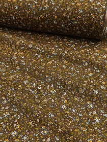 Импорт. хлопок (ситец) "Сказочный вьюнок на зеленом хаки", ш.1.5м, хлопок-100%, 95гр/м.кв